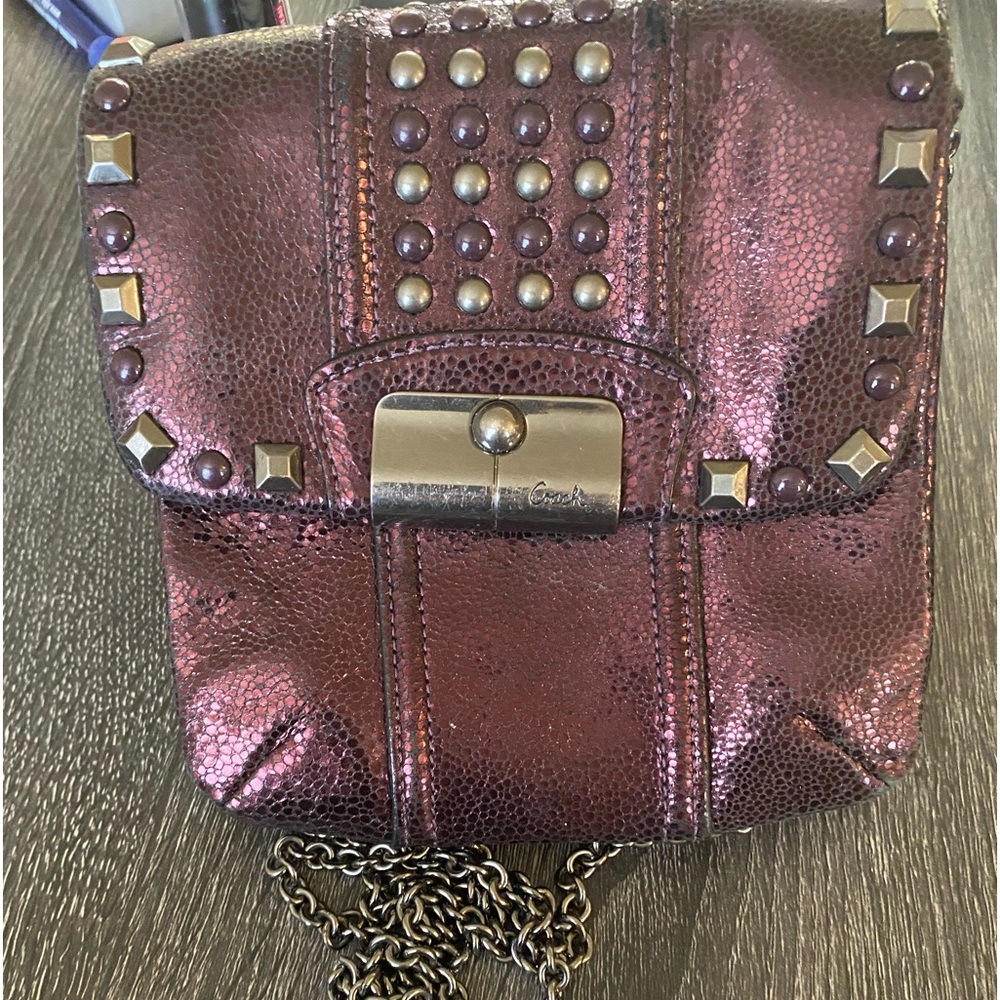 COACH KRISTIN 44043 BLACK METALIC LEATHER CROSSBODY BAG STUDS ROCK MODERN.